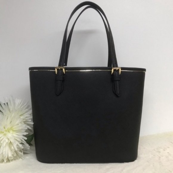 Michael Kors Saffiano Frame Black Leather Tote Bag - Picture 2 of 5